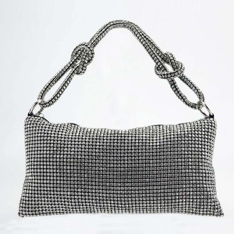 Silver Diamond Knot Bag Bling Rhinestone Evening Bag Party Purse