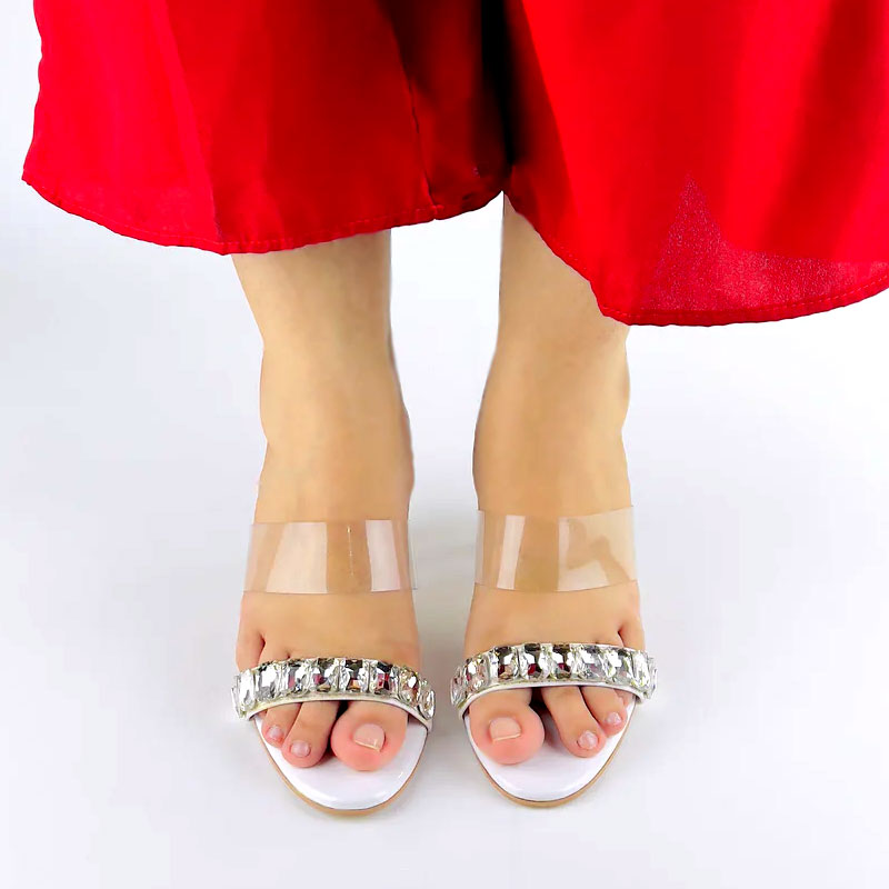 Transparent Heel Crystal Embellished Clear Glass Sandal
