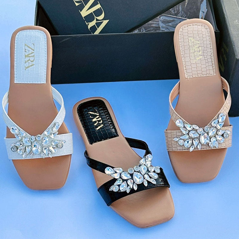Rhinestones Flat Sandals – Women’s Flat-Bottomed Strap Stone Flats-1007
