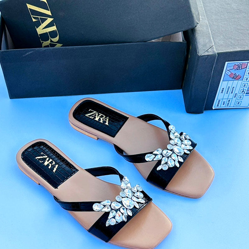 Rhinestones Flat Sandals – Women’s Flat-Bottomed Strap Stone Flats-1007