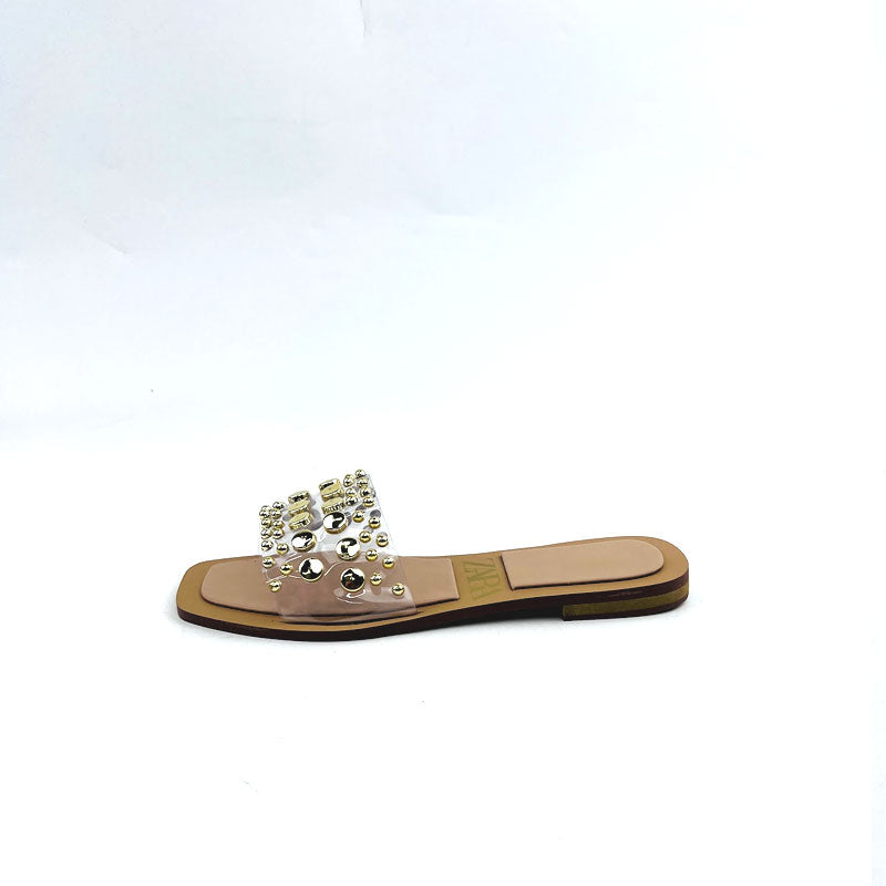 Studed Clear Strap Transparent Flat Sandal #10406 #22