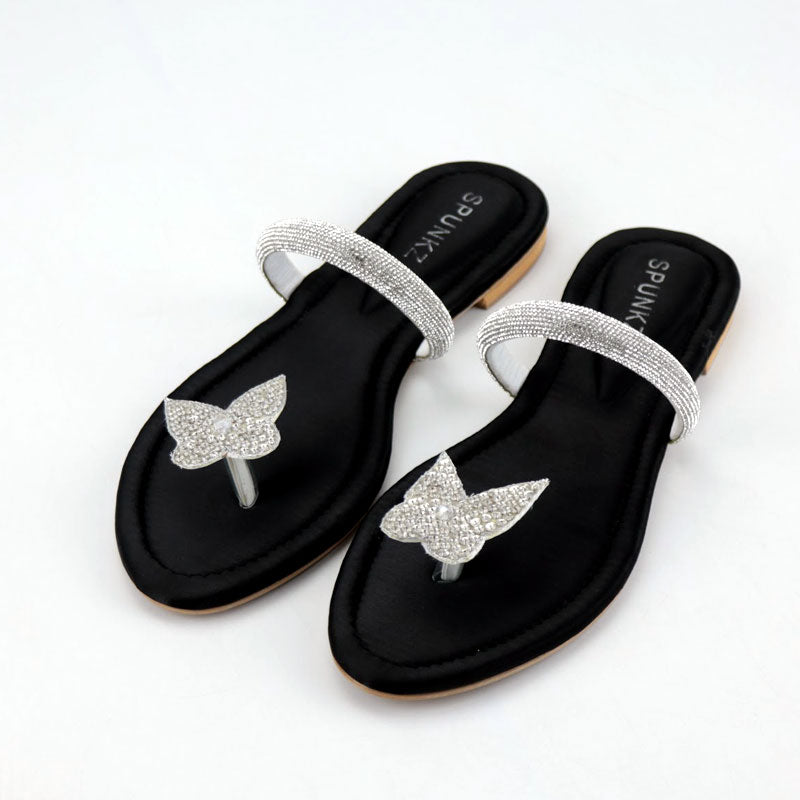 Butterfly Decor Toe Ring Flat Sandals