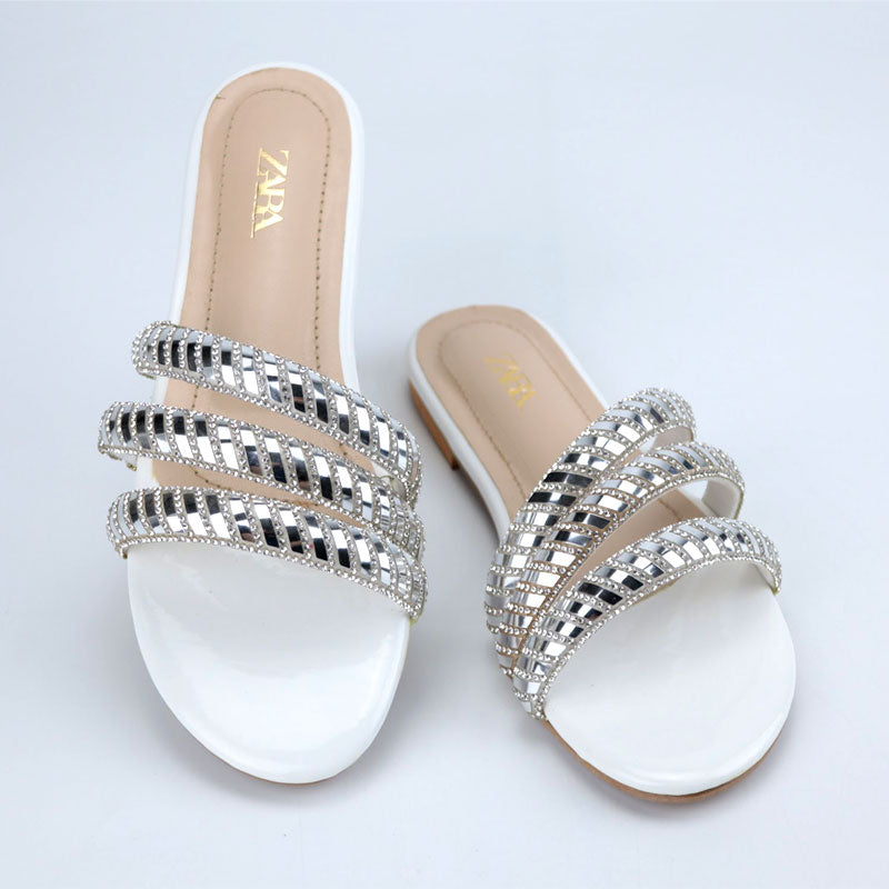 Shiny Metallic Straps Fancy Causal Slipper Z-1028