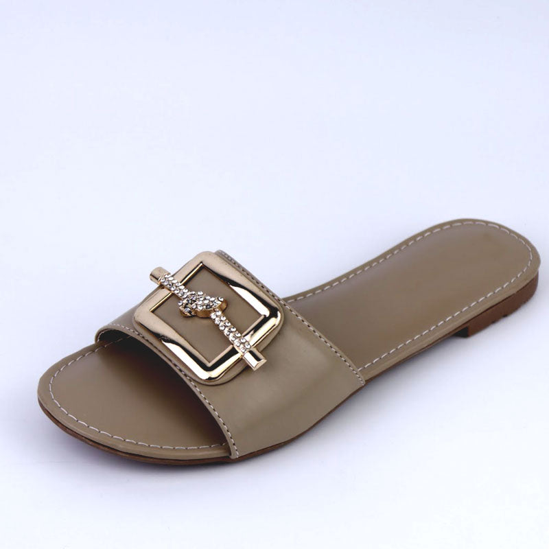 Elegant Buckled Strap Flat Slipper