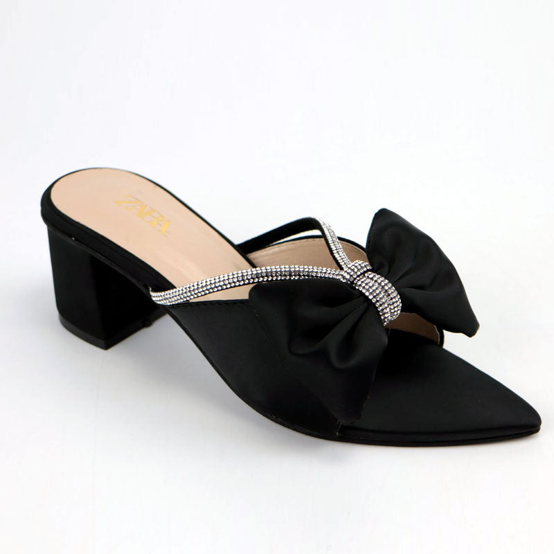 Formal Satin Bow Rhinestone Decor Block Heels Z-10386