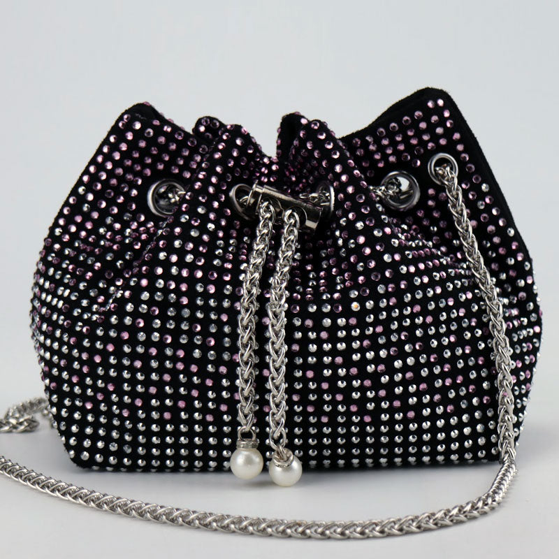 Women Diamond Bucket Bags Drawstring Chain Shoulder Bag for Evening Party Wedding