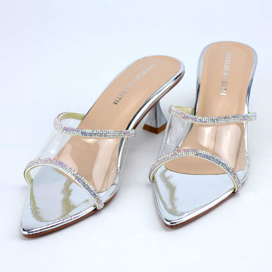 Elegant Clear Rhinestone Pointed Toe Kitten Heels CK-10380