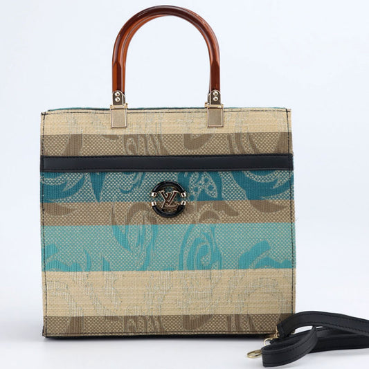 Striped Top Handle Canvas Satchel Purse Lv-445
