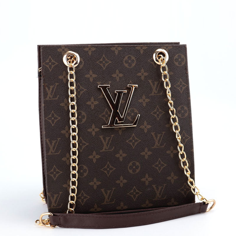 Women Leather Square Tote Bag with Chain Strap L-V-1756