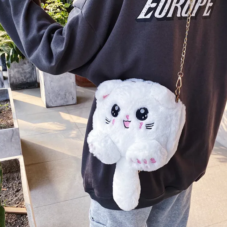 Cat Plush Fur Kitten Chain Shoulder Girls Side Bags in Pakistan
