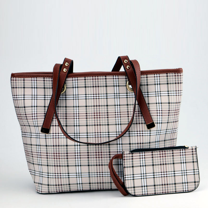 Designer Plaid Tote Bag with Hand Pouch #22