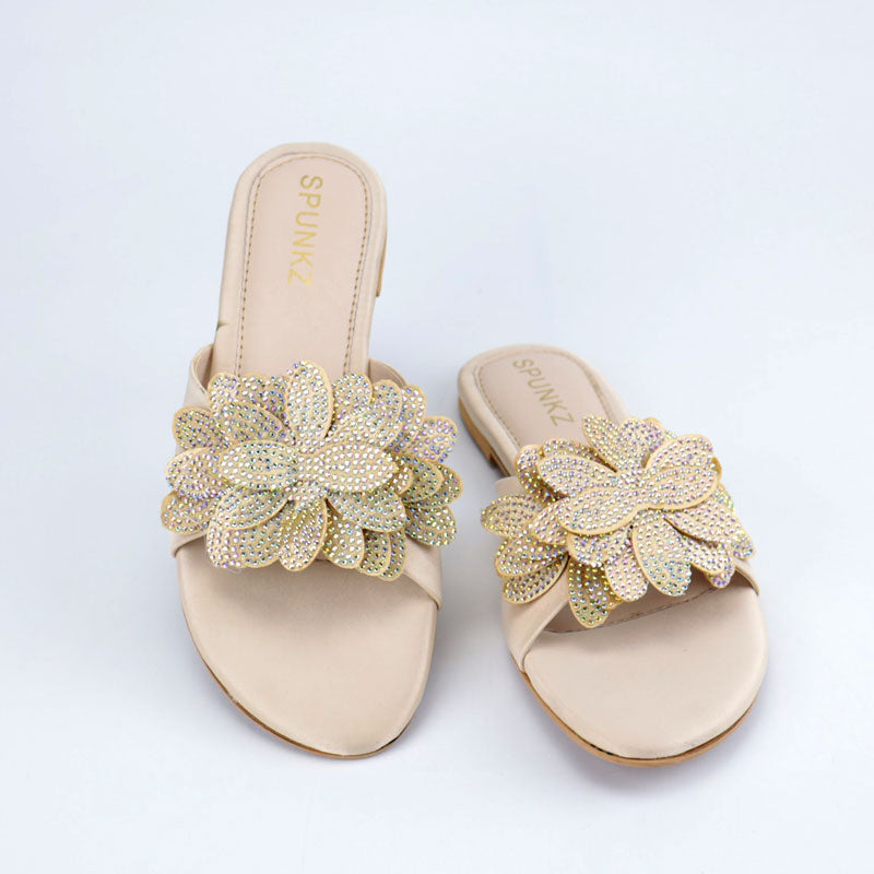 Flower Petal Rhinestone Decor Formal Flat Slippers