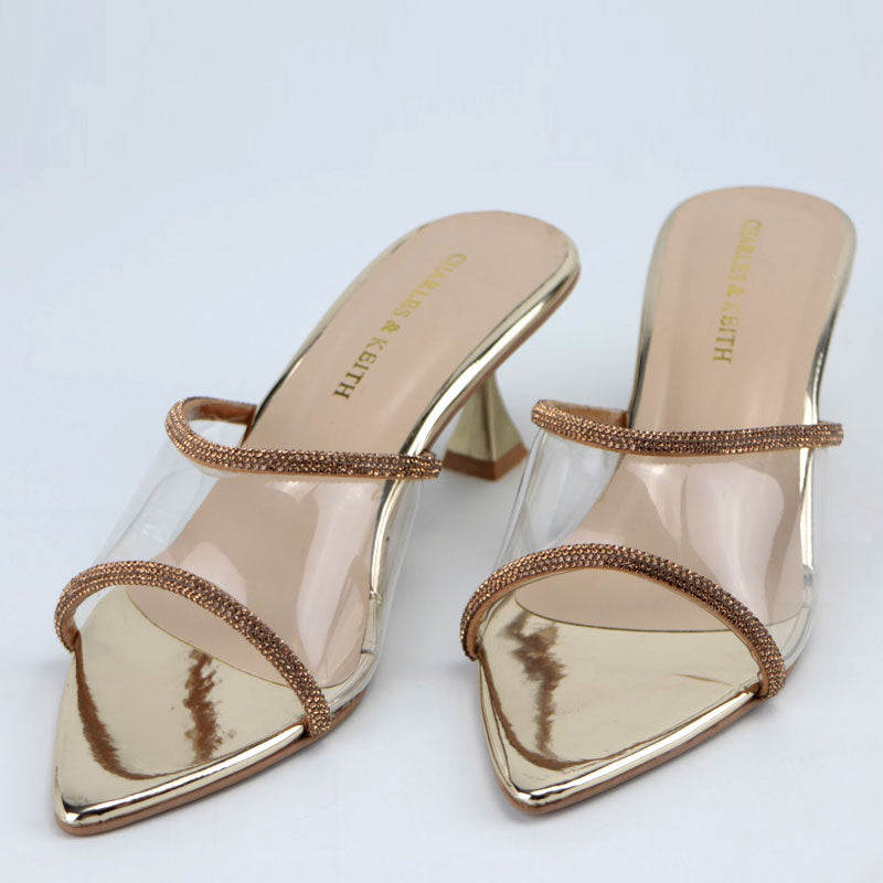 Elegant Clear Rhinestone Pointed Toe Kitten Heels CK-10380