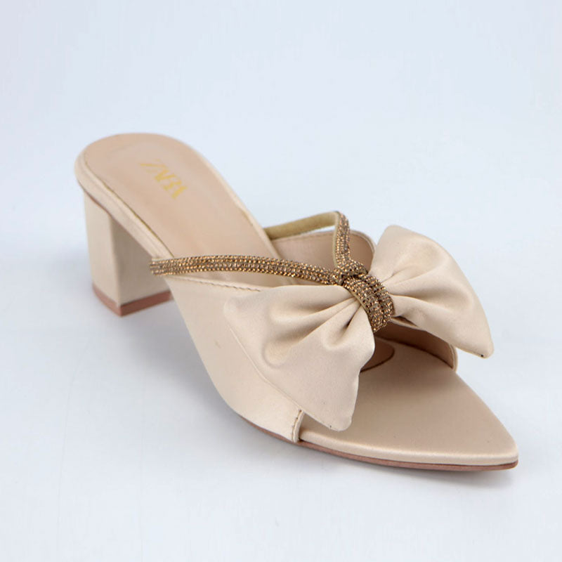 Formal Satin Bow Rhinestone Decor Block Heels Z-10386