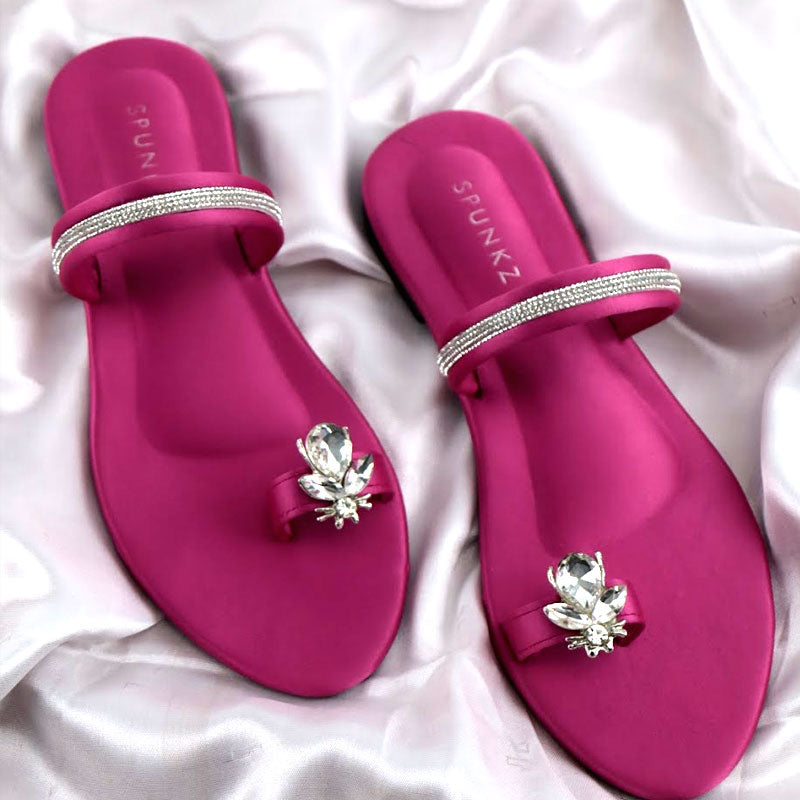 Bee Thong Flats – Fancy Rhinestone Strap Slippers