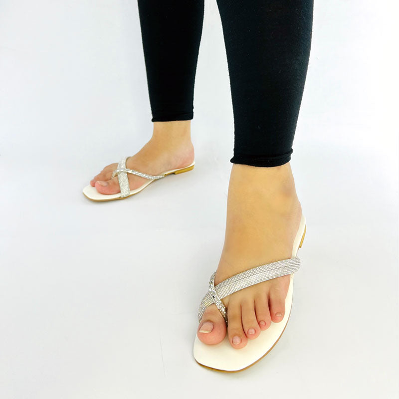 JC Rhinestone Strap Soft Low Heel Sandal #8890