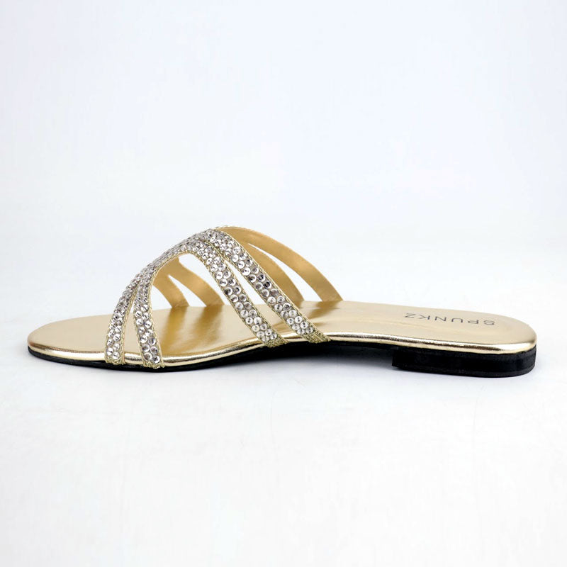 Crystal Silver Embellishment Strap Ladies Flat Slipper