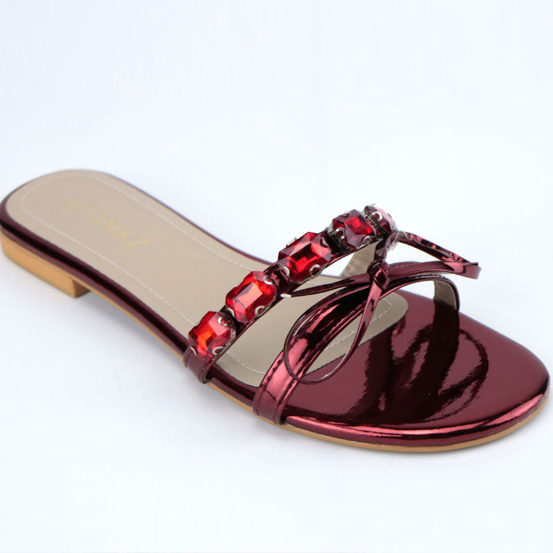 Elegant Bow Stones Metallic Sandal