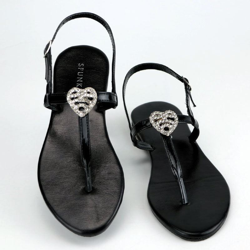 T Strap Crystal Heart Interlocking Thong Flats