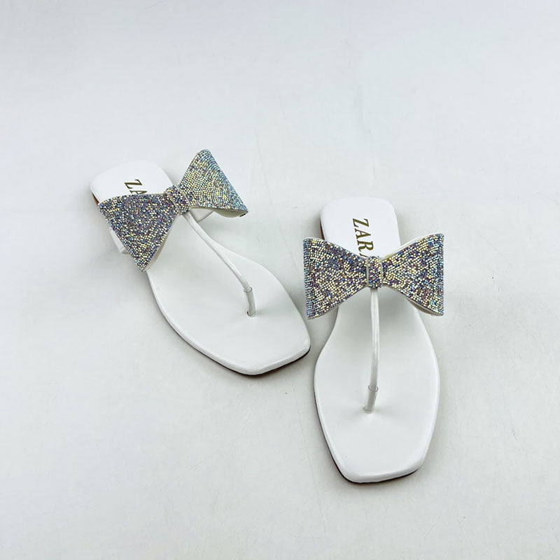 Sparkling Bow Thong Flat Slippers Ultimate Comfort #10400