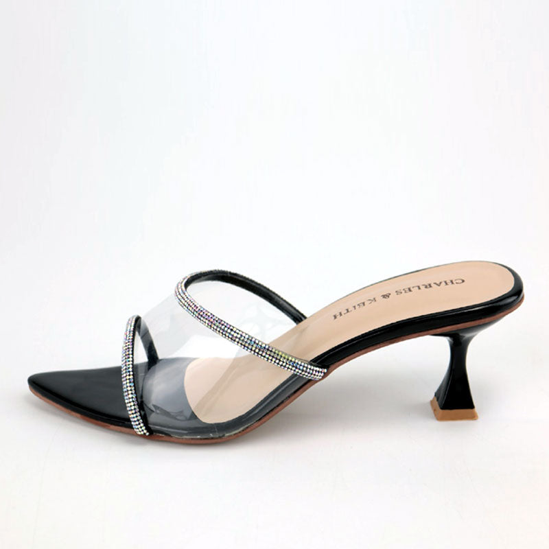 Elegant Clear Rhinestone Pointed Toe Kitten Heels #10380 #22