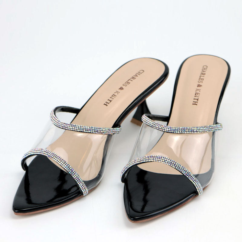 Elegant Clear Rhinestone Pointed Toe Kitten Heels #10380 #22