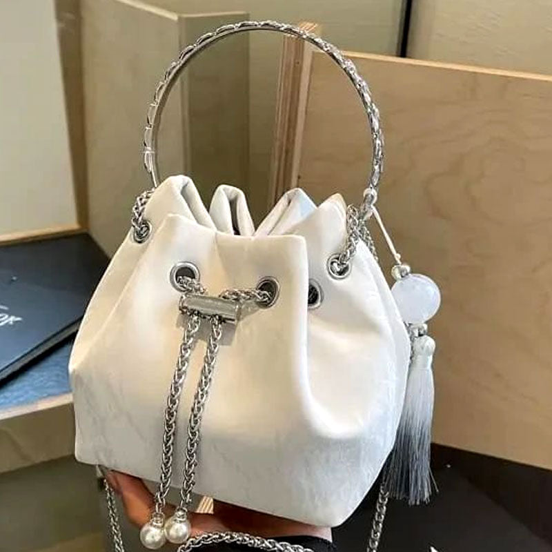 Women Tassel Bucket Bag Round Ring Clutch Shoulder Bag #9830