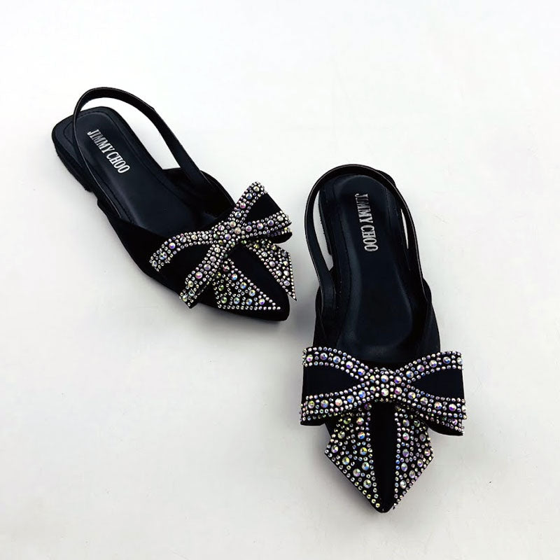 Women Rhinestone Bow Flat Slingback Pump Shoes #10397