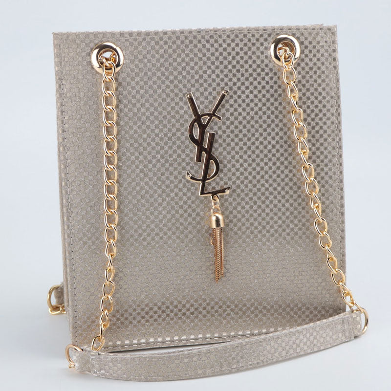 Tote Bag Gold Tassel Decor Chain Link Sleek Handbag