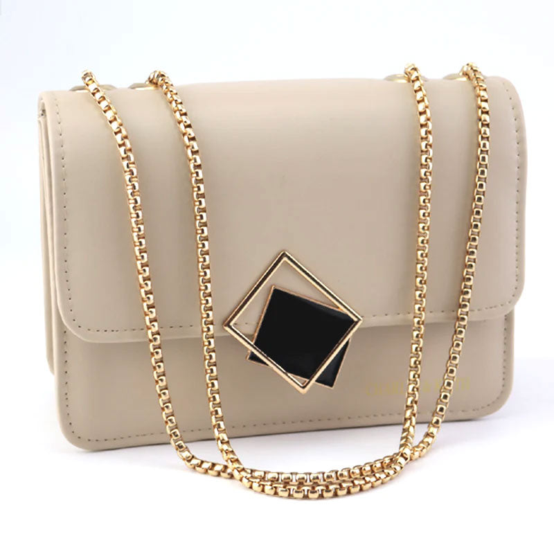 Women Flap Open Square Bag Gold Chain Crossbody Purse CK-349
