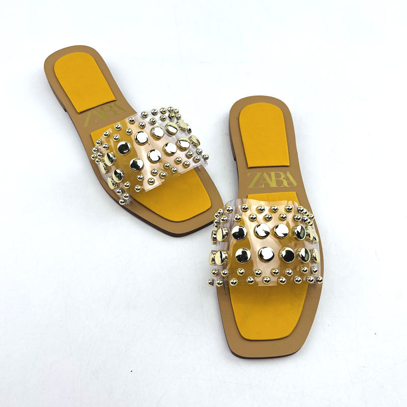 Studed Clear Strap Transparent Flat Sandal #10406
