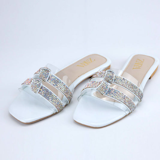 Rhinestone Strap Knot Sparkly Clear Flat Sandal  Z-9548