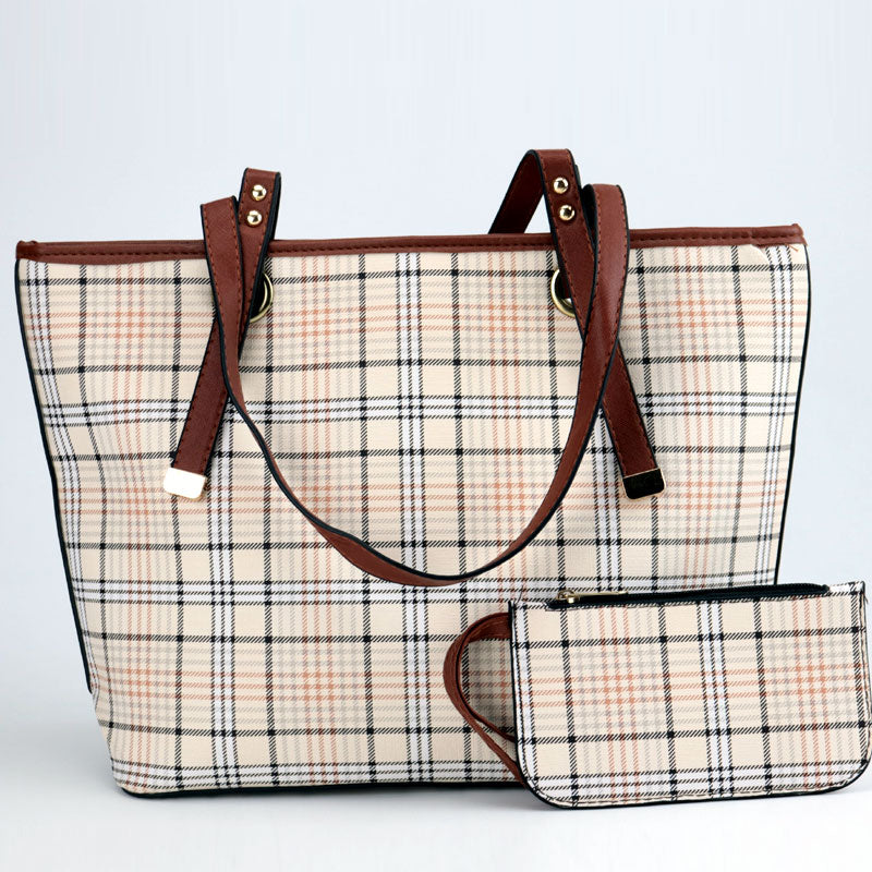 Designer Plaid Tote Bag with Hand Pouch #22