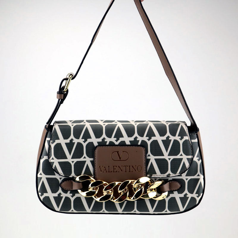 Medium V Logo Chain Leather Shoulder Bag- V-2017