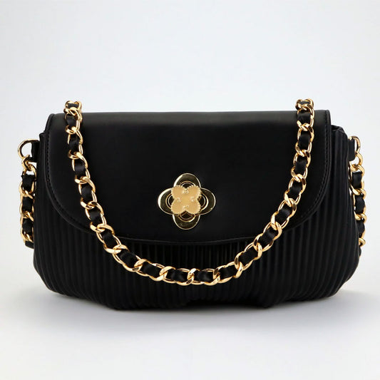 Pleated Flap Open Leather Purse Casual Handbag for Women CP#889
