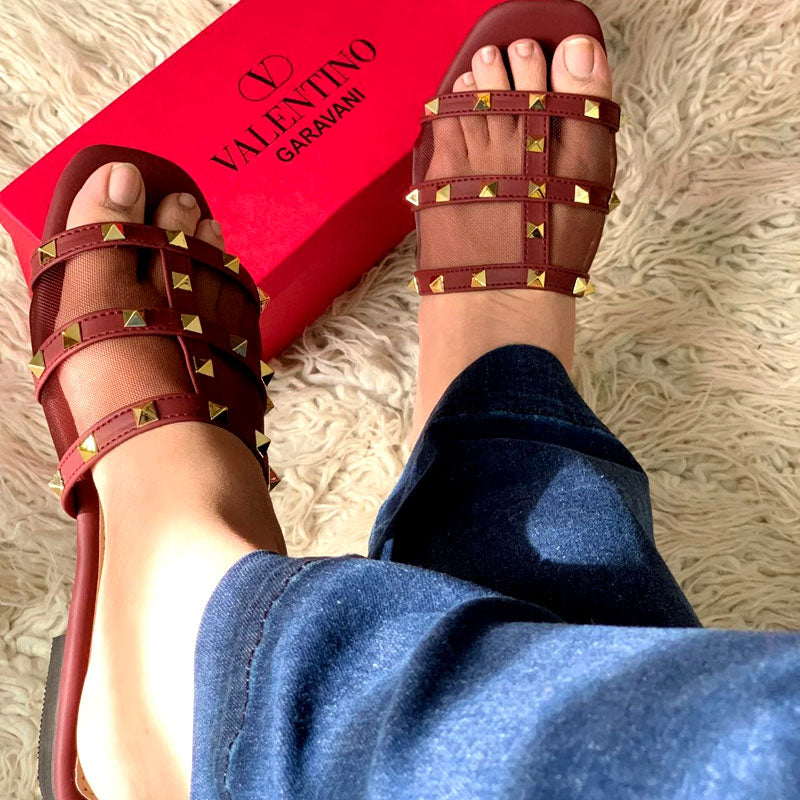 Causal Studded Open-Toe Flat Slipper Slides #10378 #22