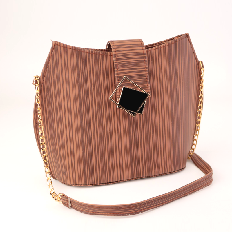 Stipe Shoulder Bag Flap Open Leather Crossbody Purse