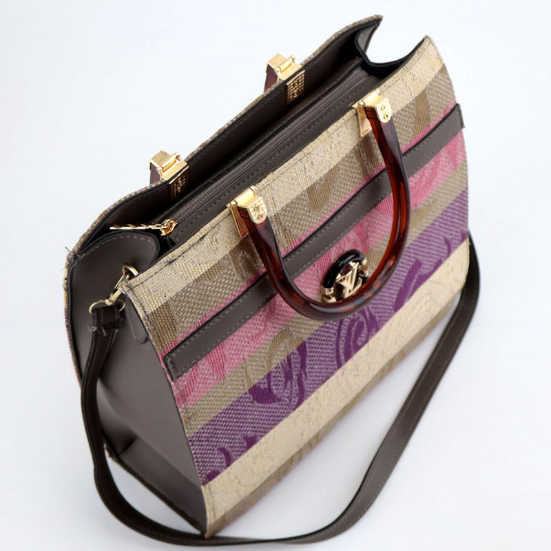 Striped Top Handle Canvas Satchel Purse #Lv-445 #22