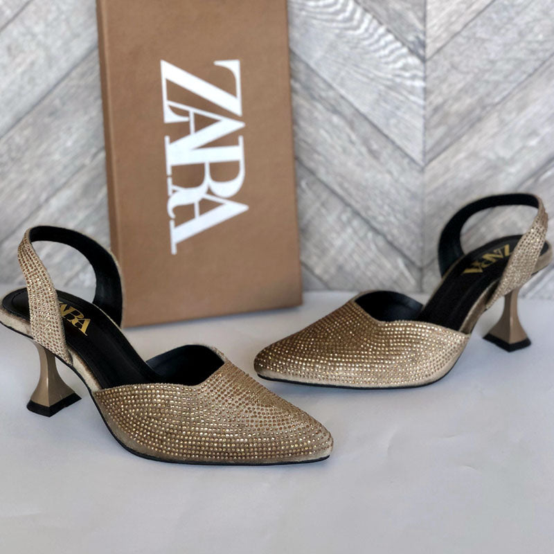 Rhinestone Pointed Toe Pumps Slingback Velvet Heels Z-10407
