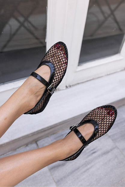 Black Fishnet Ballet Flats