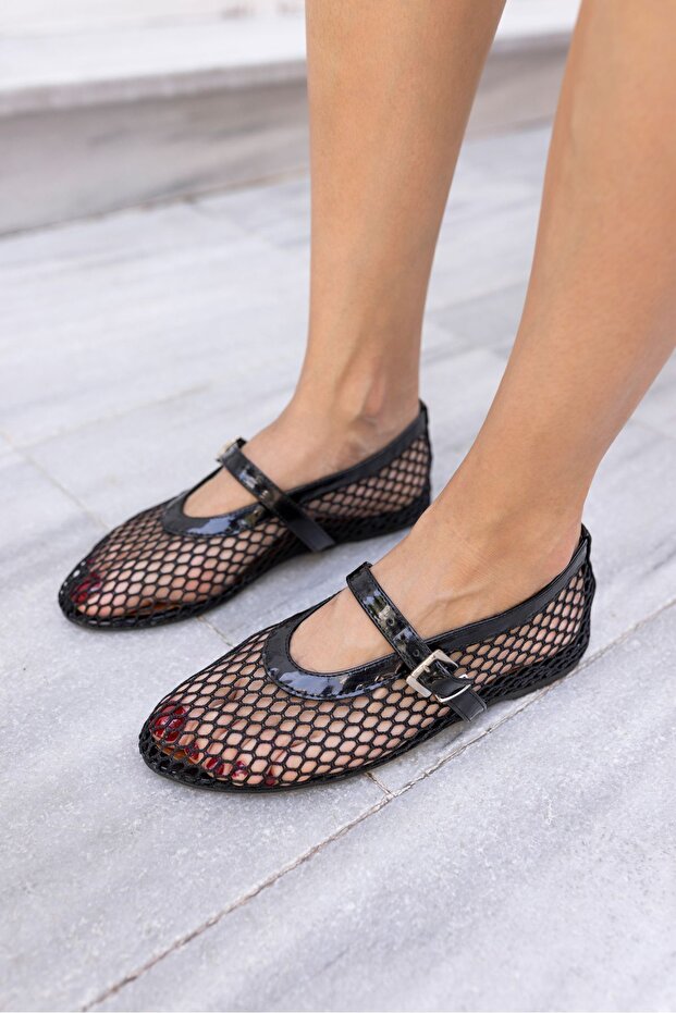 Black Fishnet Ballet Flats