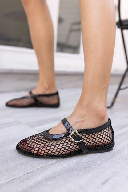 Black Fishnet Ballet Flats