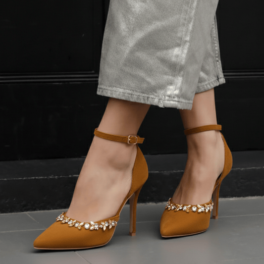 Marquise Rhinestones Pointed Toe Ankle Strap Heel Shoes