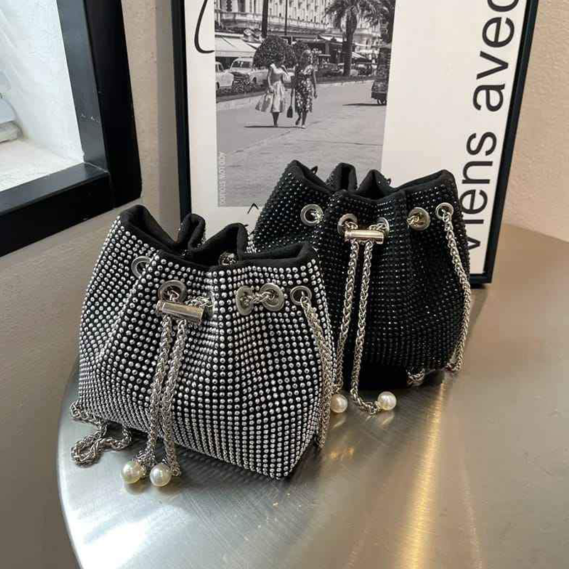 Big Rhinestone Glamorous Black Series Bucket Potli Bag
