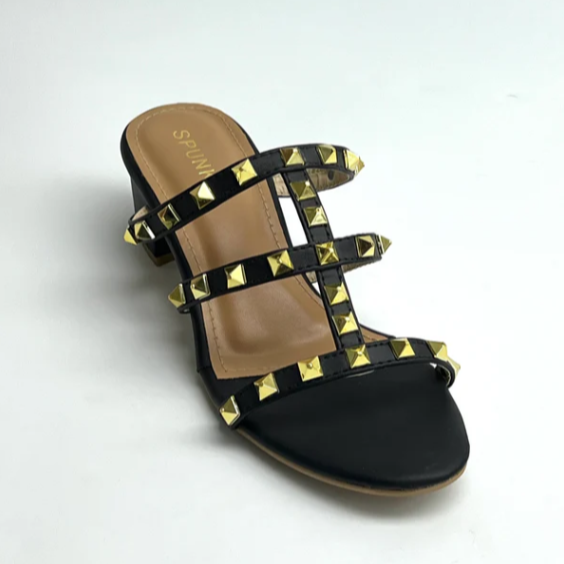 Women's Trendy Gold Studded Mid Heel Mules