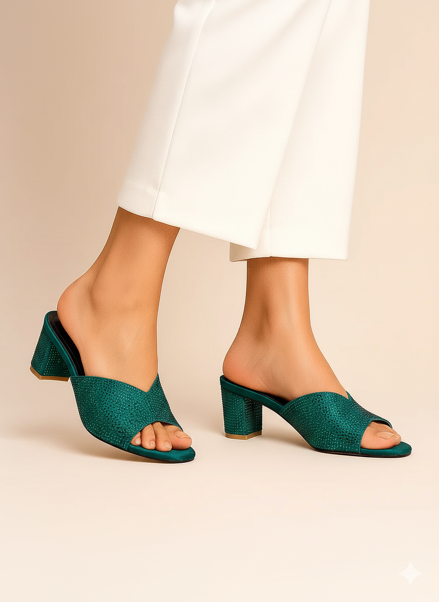 Sparkly Rhinestone Thick Heels Fancy Sandal Party wear Z-10376