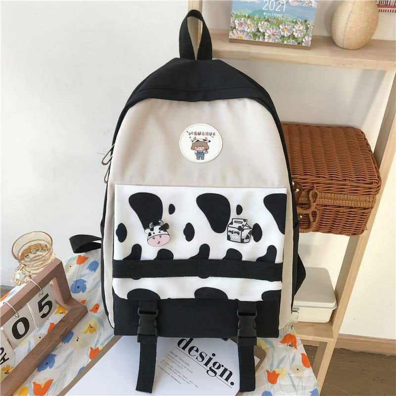 Moo Cow Large Canvas Backpacks – Women Travel Shoulder Bag Casual College Style Girls Backpack