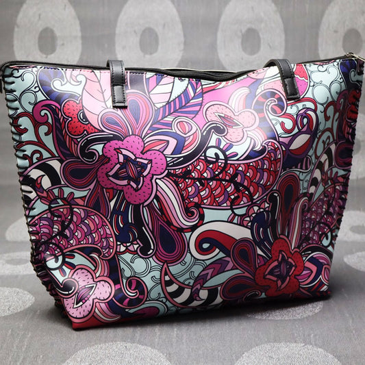 Women’s Canvas Print Large Tote Zipper Handbags for Ladies