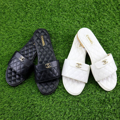 Quilted Leather Flat Slippers Women’s Flip Flops