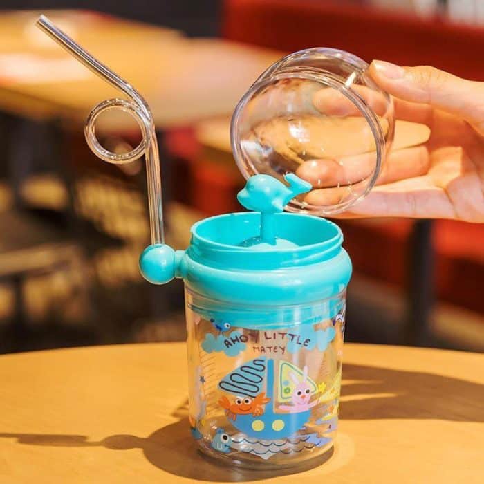 Whale Water Bottle Drop-Proof Spray Drinking Cups with Straw